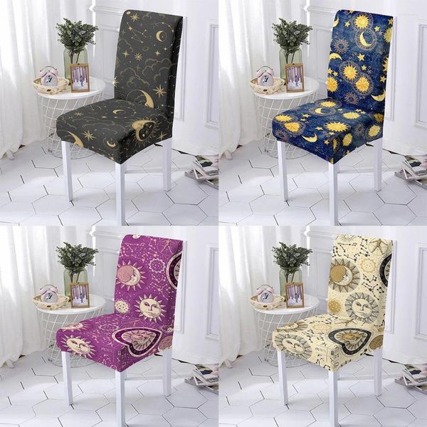 Chaves de cadeira Cappa de estilo boêmio Sun Moon Prind Spandex Fabric Fabric Removável Anti-Dirty Slipcover El Banquet Decor