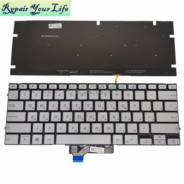 Klavyeler Tay Hb İbranice Ru Asus Zenbook 14 UM431 UM431D UM431DA UX431F UX431FA 9Z.NFKBN.C0H Gümüş Işık