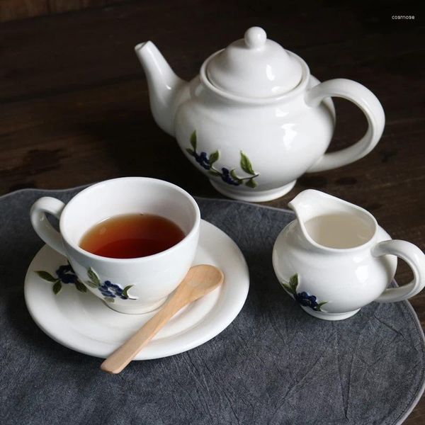 Tazze di piattini giapponese ceramica tazza di tè Esspresso caffè bianco stampa vintage sollievo cucchiaio piattino fatto a mano set taza kupa ciotola e5bd
