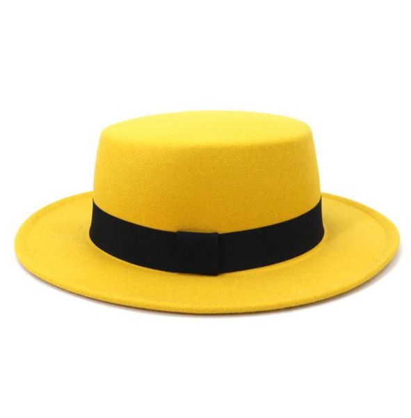 Kadın Erkek Polyester Pamuk Siyah Yeşil Krem Geniş Senim Fedora Şapkası Festival için Domuz Pastası Boater Düz Şapkalar Parti için Düğün9206626