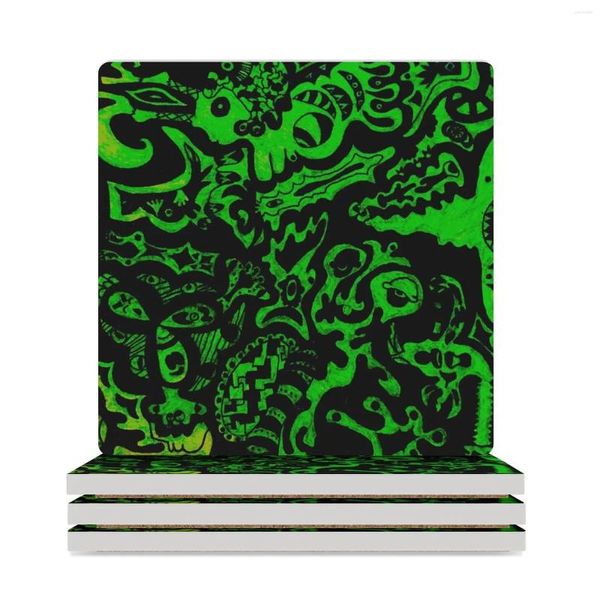 Tavolo tavolo neon verde negativo Spazio di disegno in ceramica (quadrati) tazze di tazze anti -slip tè tè set carino