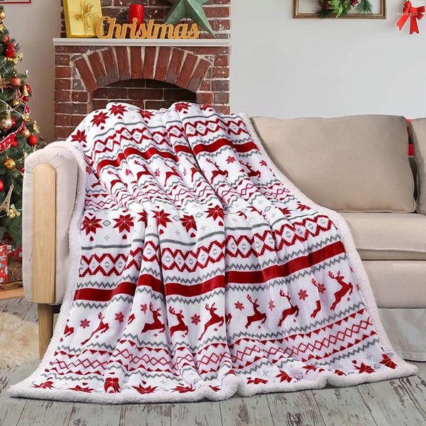 Cobertores Christmas Throw Blanket Fleece Flannel Rena Padrão Winter Warm Sherpa macio para sofá Decoração de cama de sofá