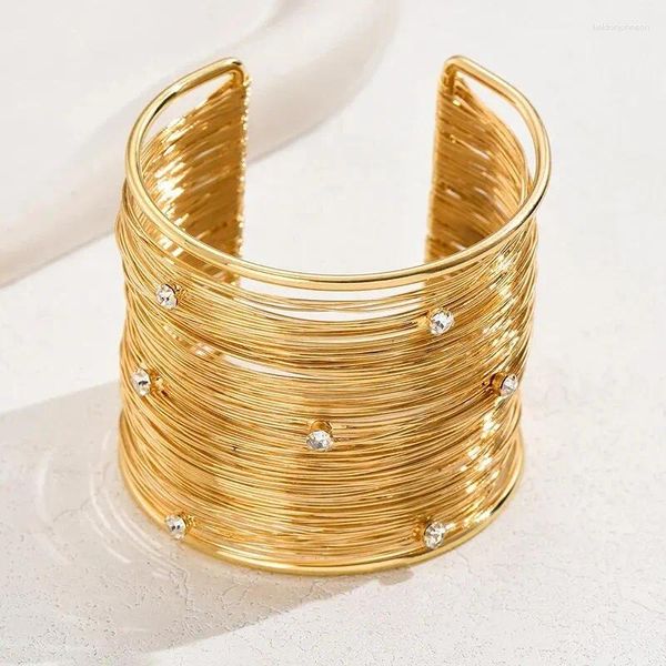 Bracciale intrecciata a filo a mano per donne color oro cristallo pietra di strass in argento di strass in argento