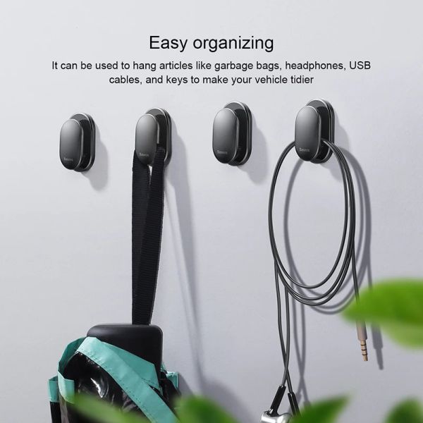 Basis 4pcs Car Hooks Organizer Speicher für USB -Kabel -Kopfhörer -Schlüsselspeicher Selbstkleber Wandhaken Kleiderbügel Automatische Befestigungsklammer