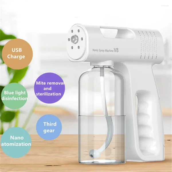 Distributore di sapone liquido Nano Spray Machine Signitizzatore elettrico Wireless Spruzzatore portatile Disinfetti Atomizzatore di luce blu ricaricabile