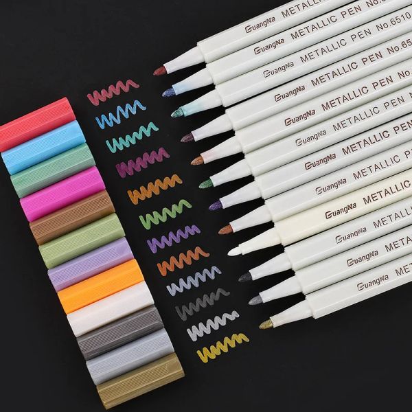 12 cores marcador metálico caneta de ponto médio marcadores metálicos para pintura de rock, papel preto, fabricação de cartas, artesanato de scrapbooking