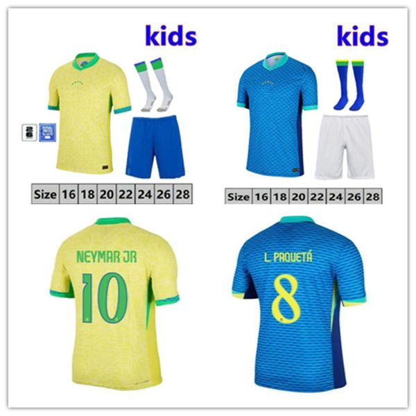 Maglie da calcio Brasil per bambini Copa America Cup Brasile Shirt Vini Jr Richarlison Pele 2004 Vintage Neymar Camisa de Futebol Kit per bambini Brasil