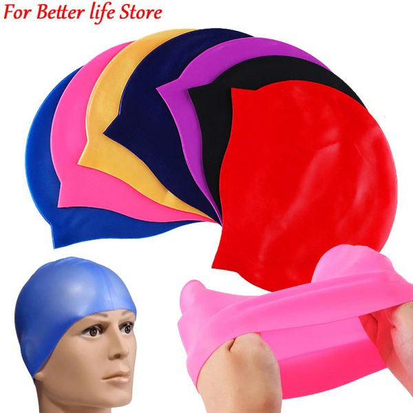 1 pcs berretto da nuoto in silicone uomini donne capelli lunghi colori impermeabili sportivi ad alto elastico adulti cappello da ballo da bagno cappello da immersione