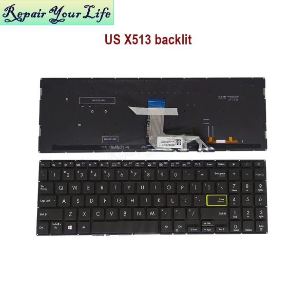 Teclados laptop iluminado nos EUA teclado hebraico inglês para asus vivobook x513 m513 k513 x513ea x513ep x513eq x513ia m513ua m513ia f124us00