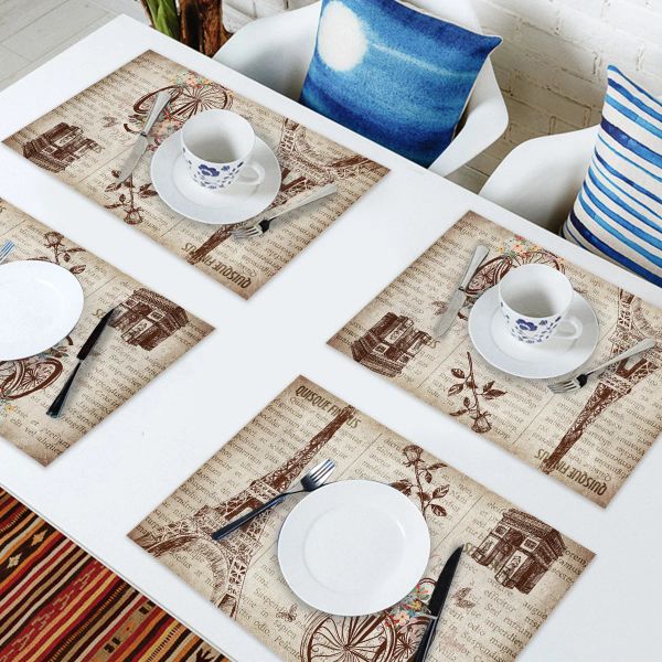 4/6pcs Set Table Mats Zeitung Eiffelturm gedruckte Tisch Serviette Küchenzubehör Home Party Dekorative Taschens