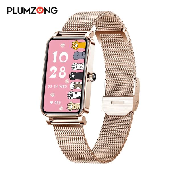 Relógios Plumzong Women Smart Watch Discars personalizados Tela de toque completa IP68 Smartwatch Freqüência feminina Monitor de freqüência cardíaca Pulseira adorável