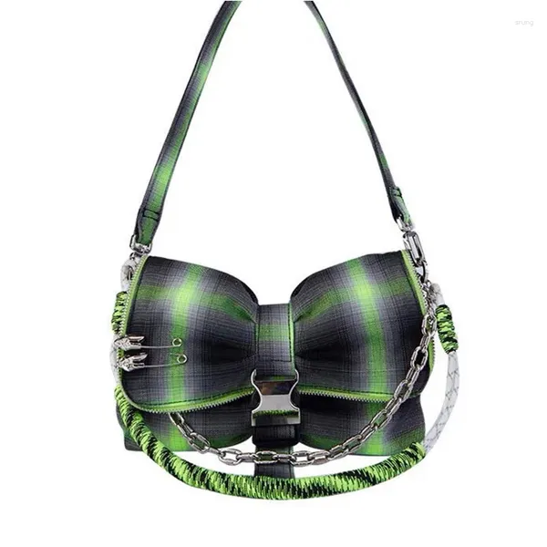 Stume a tracolla Botton Bot Bag Women Shopper Shopper Designer Luxury Handbag 2024 Fashion Spice Girl Style Green Plaid Bow Chain Crossbody