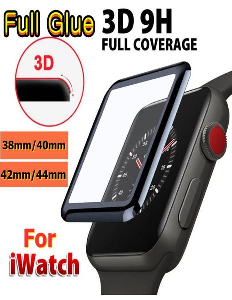 Protetor de tela de vidro temperado com cola completa 3D para Apple Watch 456 Bolha de capa completa 40mm 42mm 38mm 44mm filme para iwatch Seri6276040