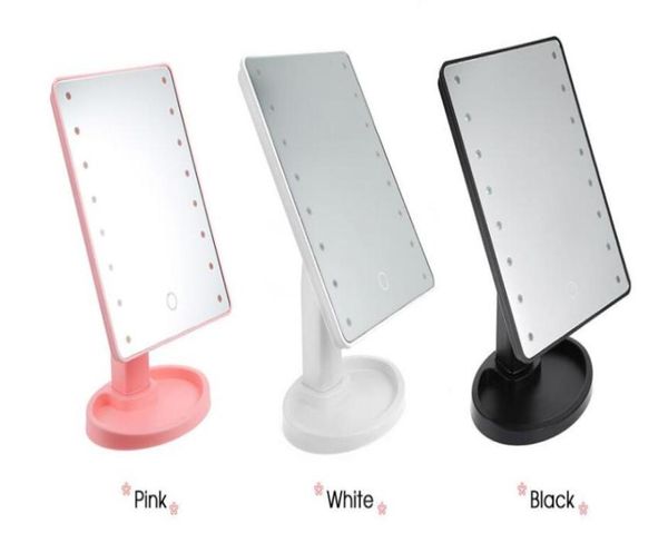 Venda quente de 360 graus rotação touch sn espelho de maquiagem com luzes de 16/2 22 LEDS VAIDADE PROFISSIONAL Desktop de mesa de mesa maquiagem Mirror8120180