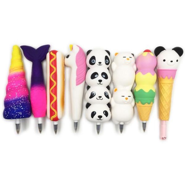 Новые мягкие однородные кошачьи мороженое панда -булочка -ручка канцелярские карандашные карандашные топперы медленно поднимаются сжимание детей 039 -х дневного подарка 7924130
