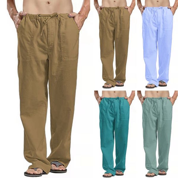 Calça de linho novo calça calças coreanas de lençóis de tamanho grande masculino masculino de primavera de ioga de ioga Casual Men, roupas de moletom de moletom