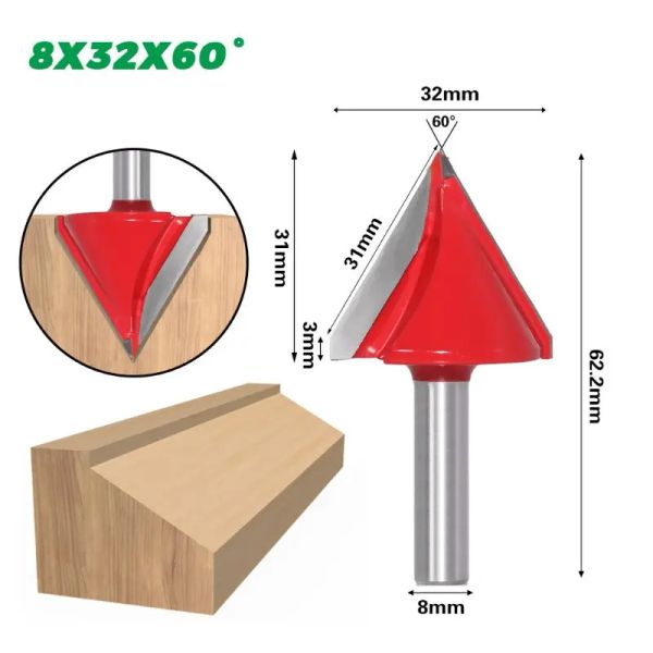 8mm Schaft V -Bit CNC Festkarbidende Endmühle 3D Router -Bits für Holz 60 90 120 150 Grad Wolfram Holzbearbeitungsschneider