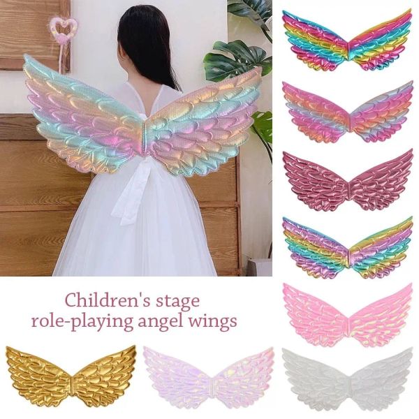Rainbow Fairy Angel Wings Universal Shiny Birthday Cosplay Props Supplies Desempenho de palco de chá de bebê Presente de crianças