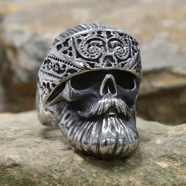 Hippie maschile grande barba indossare anelli teschio anelli cool punk cranio anello motociclista maschio 14k oro hip hop roccia hip hop regalo per lui