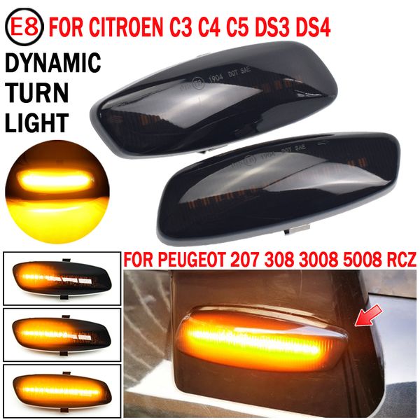 Para Peugeot 207 308 3008 5008 RCZ para Citroen C3 C4 C5 DS3 DS4 LED LED Dinâmico Signal Blinker Marker Fender Light Light