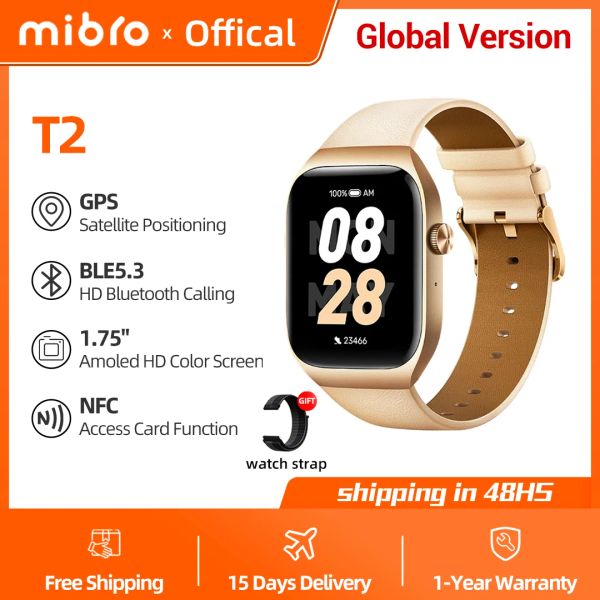 Mibro T2 Smartwatch 1,75 polegada de tela AMOLED GPS Posicionamento Bluetooth Calling Dual Core à prova d'água Sports Men Women Smart Watch