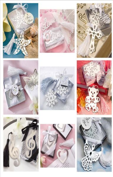 Bomboniere di nozze Regali inossidabile in acciaio Love Bookmark Favors Decorazioni con nastro di nappa e display Box3836741