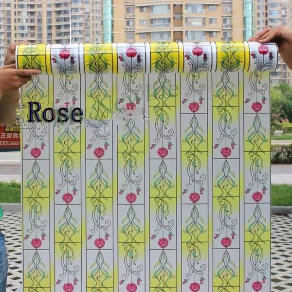 Adesivi per finestre con fiori rosa macchiati con pellicola in vetro smerigliato adesivi elettrostatici per autoadesivi decorativi decorazioni per la casa 90 200 cm