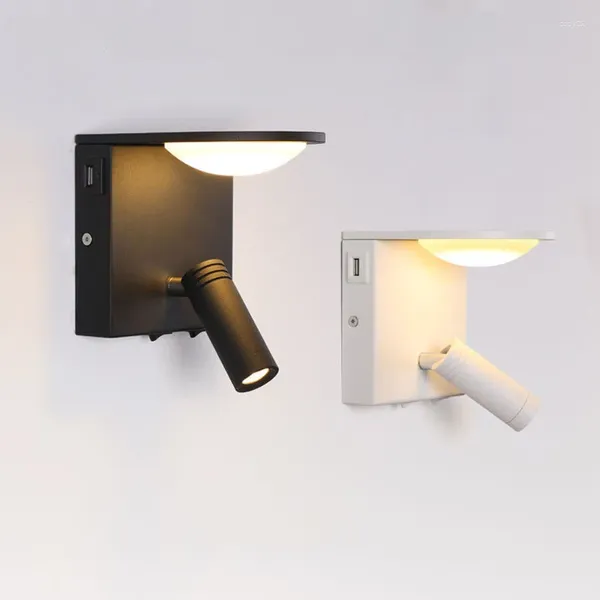 Lampada a muro Lettura di lettura rotabile Lampade per camera da letto con i riflettori USB Porta USB Carica Minimalist Night Ambient Lighting