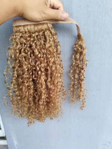 Brasiliano Vergine umano Remy Remy Curly Cotail Extensions Dark Bionda 27 Colore 100G One Set Weaving7926838