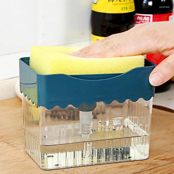 Sıvı Sabun Dispenser 2'si 1 arada Sünger Kutusu El Mutfak Aksesuarları Çift Katmanlı Plastik Yıkayıcı Kılıf