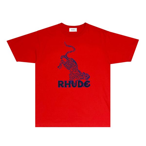 Rhude Marka Tshirts Erkek Tasarımcı T Shirt Kadın Pamuk Modaya Giyim Moda Giysileri RH034 Mavi Leopar Baskı Kısa Kollu T-Shirt Boyutu S-XXL