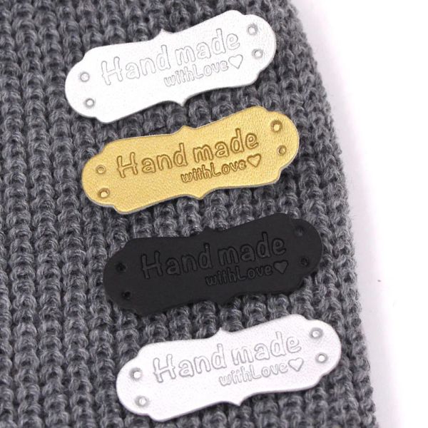 50pcs 41x16mm etichette fatte a mano etichetta a mano in pelle fatta a mano per vestiti fatti a mano con etichetta Love PU per accessori per cuci
