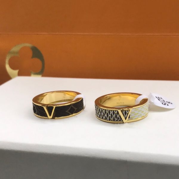 Classic Old Flowers Imprimir anel de couro Ringer Rings Luxurys Designer Jóias Mulheres Ringas Moda Gold Silver Finger Ring Presentes
