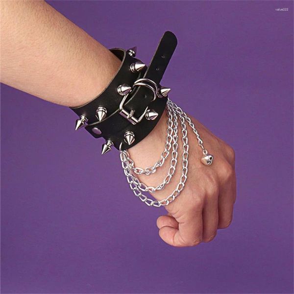 Link braccialetti 80s Punk Gothic Punk Pun in pelle Pundi con borchie a campana a campana Wide Bangole con fibbia per fibbia per donne regalo gioiello