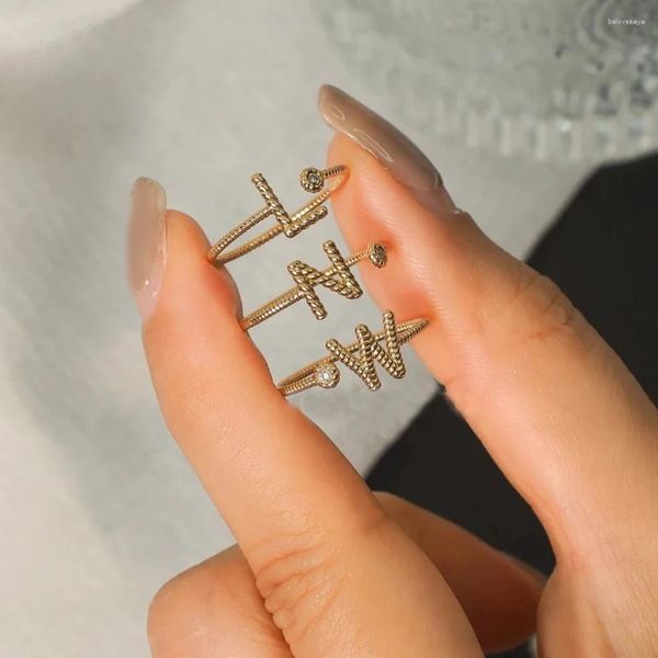 Кластерные кольца Twist a-z 26 буквенного кольца для женщин. Первоначальное название Crystal регулируемое золото-цветовое украшение оптом KAR167