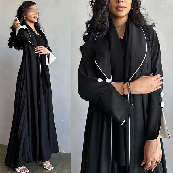 Ethnische Kleidung bescheidener Abaya Ramadan Musulman Laple Kragen Feste Farbe Langarm Elegant Robe Islamic Muslim für Frauen Cafan MQ081