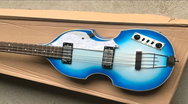 Seltene McCartney Hofner H5001CT zeitgenössische Geige Deluxe Bass White Blue Burst E -Gitarre Weiße Perlen Tuner 2 511B Staple3949434