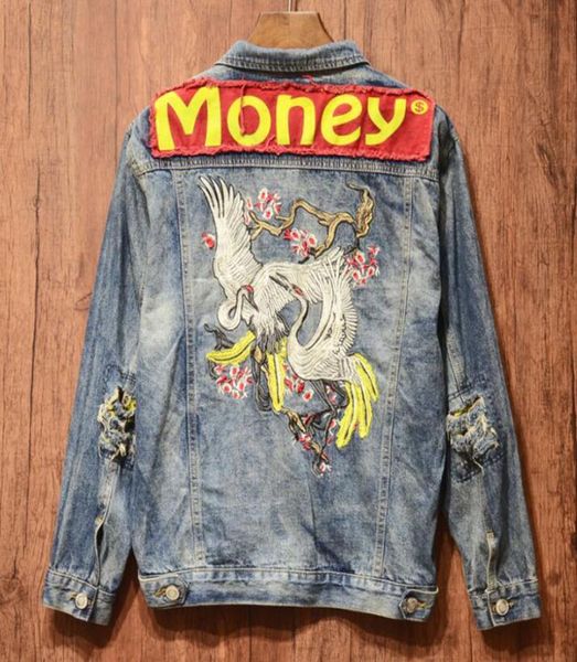 Fashion Denim Jacke Männer Designs Gelddruck Patch Blue Jean Jacke für Männer Hip Hop Distelte Loch Denim Jackets4043154