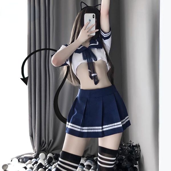 Schulmädchen Japanische Plus -Größe Kostüm Babydoll Frauen sexy Cosplay Dessous Studentenuniform mit Minirock Cheerleader Neu