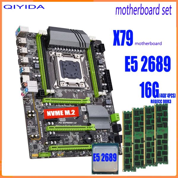 Материнские платы Qiyida X79 Материнская плата с Xeon E5 2689 4x4GB = 16GB 10600R 1333MHz DDR3 ECC Reg Memory USB 3.0 SATA 3.0