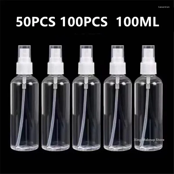 Speicherflaschen 50pcs 100pcs 100ml Plastik freier leerer Sprühflaschen Parfüm nachfüllbarer Zerstäuber tragbares Reisezubehör 2#