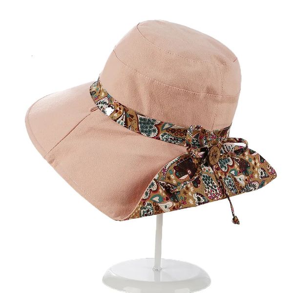 Chapéu feminino chapéu de sol antiuv Outdoor Big Brim Beach Tap Caps Caps Summer Summer Casquette240409