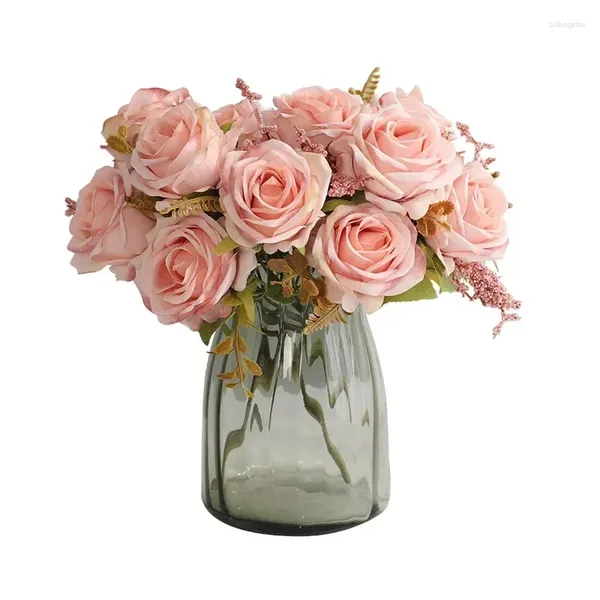 Fiori decorativi el artificiale fiocchi di neve panno rose bouquet decorazione di decorazione di decorazione fiore rosa rosa floreale