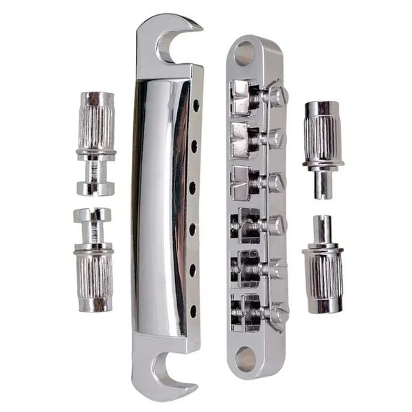 2024 1 Conjunto de 6 Strings Tune Of Matic Bridge and Tailpiece com postagens para LP Bass Guitar Gitarguitar Tune O Matic Bridge para