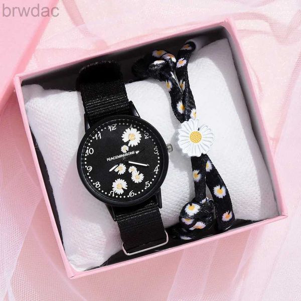 Orologi da donna Donne Guarda Nylon Strap Daisy Flowers Ladies Orologi Fashion Orologi Bracciale Set Quartz Orologio Vendite a caldo Relogio Feminino 240409