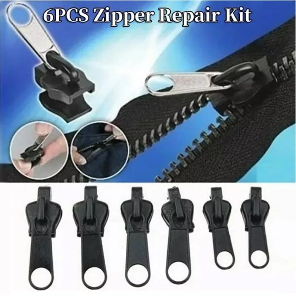 Schwarz 6pcs Instant Reißverschluss Universal Instant Fix Reißverschluss Reparaturkit Ersatz Zip Slider Zähne Rettung Neues Design für DIY Sew