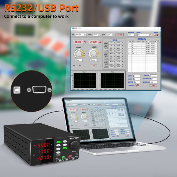 300V 1A RS232/USB DC Laboratuvarı Güç Kaynağı Ayarlanabilir 30V 10A Programlanabilir Tezgah Güç Kaynağı Stabilize Voltaj Regülatörü