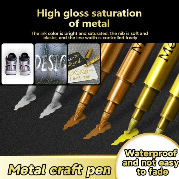 1/3PCS Brush Metallic Marker Puns Gold Silver Copper Permanent Art Marker Marker Pen для ремесел для скрапбукинга