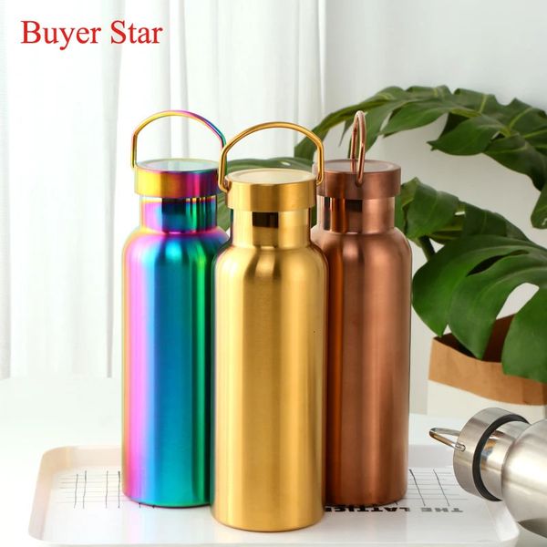 500 ml de aço inoxidável garrafa de água pendurável esportes de ginástica isolada Flask de parede dupla de parede dupla de metal para viagens 240409