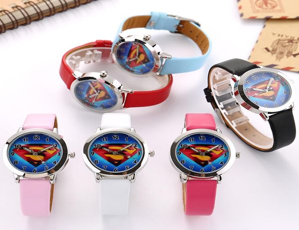 Cartoon bellissimo quadrante in stile Superman per bambini Studenti Boy039s Girl039s Watch di polso in vernice in pelle 6110257